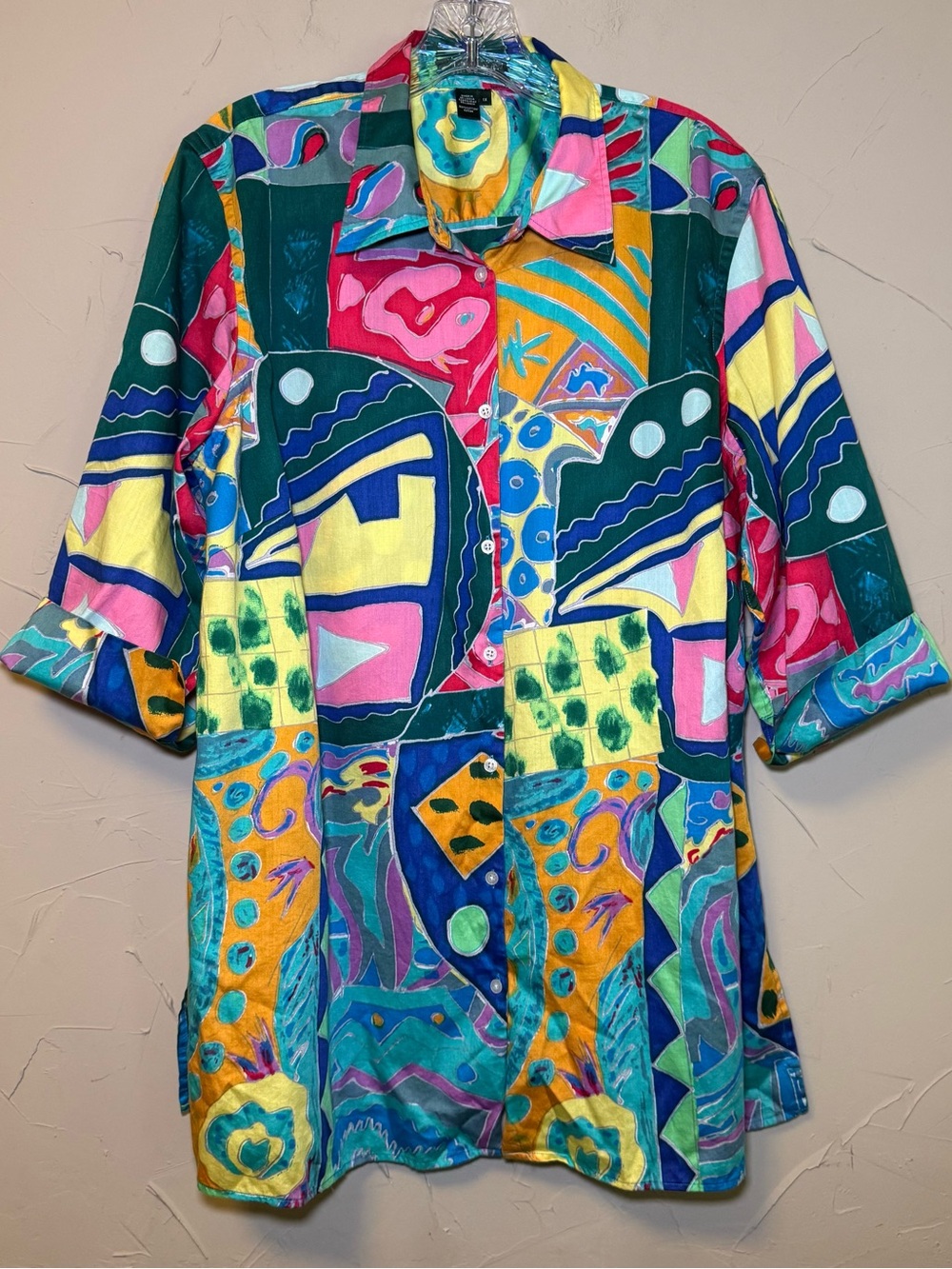 Lauren Ralph Lauren Women's Top 1X Multicolor Artsy Boho Hippie Abstract Retro